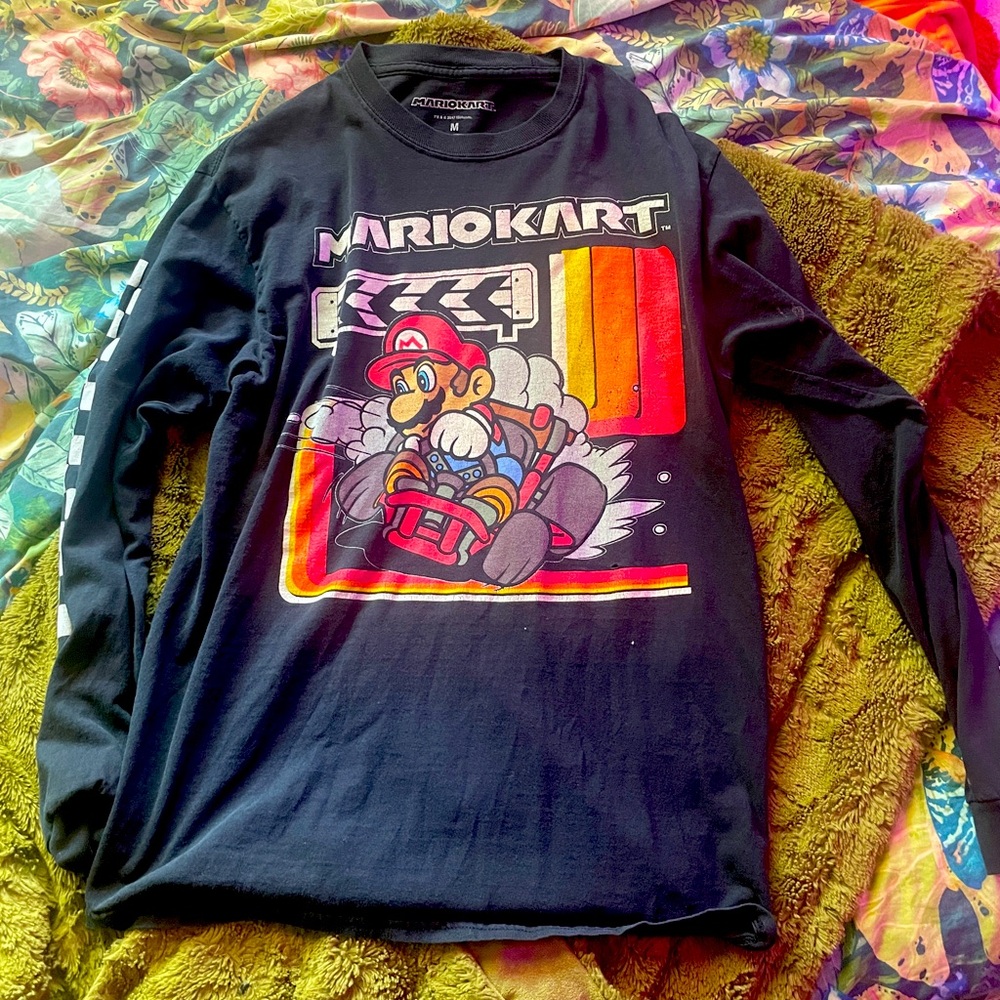 Nintendo Mario Kart Black Long Sleeve Shirt 🌈🚘🏁